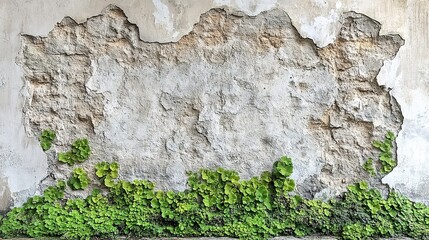 Weathered Wall with Green Foliage Growth for Design Backgrounds