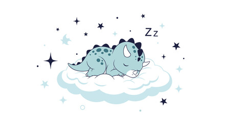 Sleeping dinosaur on a cloud under the starry sky.