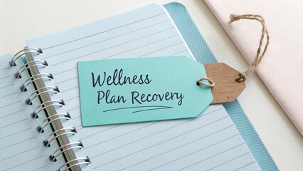 Wellness Plan Recovery Tag on Open Notebook for Health and Fitness