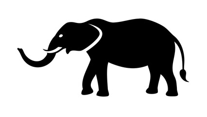 Obraz premium Elephant with raised trunk in clean black vector outline