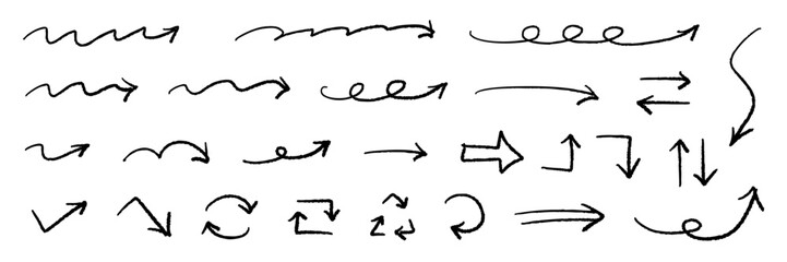 ベクターのペンの手書きの矢印セット 黒