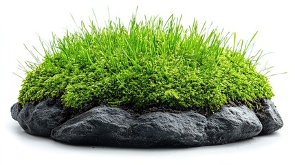 Stone Wall with Moss and Sprouting Green Plants in Natural Landscape
