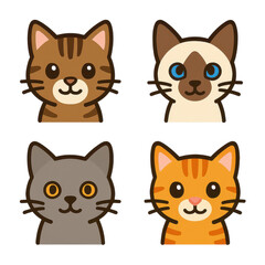 Fototapeta premium Cute Cartoon Cat Faces in Four Different Designs and Colors