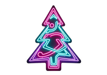 Neon christmas tree silhouette isolated on transparent background