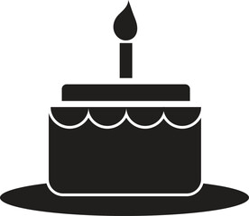 Birthday Cake Icon with Lit Candle