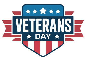 Veterans Day emblem with stars and stripes patriotic vector illustration for honoring military veterans isolated on white backgrou