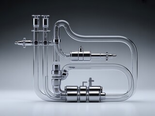 Intricate glass laboratory apparatus with multiple tubes and valves for scientific experimentation