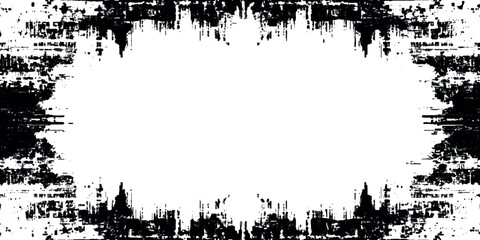 abstract grunge old stained ink splashed White and Black Grunge Textured Frame on transparent background.	