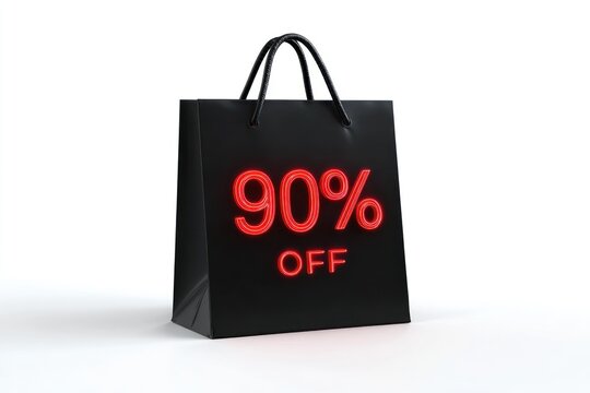 Black shopping bag with 90 off discount isolated on white background - Powered by Adobe