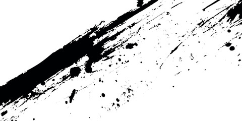 Abstract stained and grunge ink splashed Vector Hand Painted Black Paintbrush Stroke Against Transparent Background for Artistic Design.	