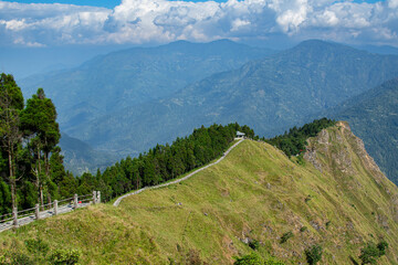 Fototapeta premium Tarey Bhir point is a favourite tourist spot.The word 'Bhir' means cliff in the local Nepal language,about 10,000 feet long path, a breathtaking viewpoint at the edge, people get spectacular views.
