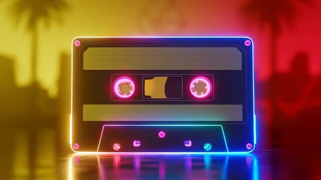 Neon Cassette Tape Animation: Retro Vibes, Synthwave Aesthetic, 80s Nostalgia