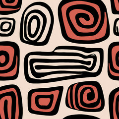Abstract Retro Spiral Pattern in Terracotta and Black