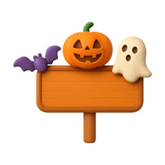 PNG Halloween sign with pumpkin, ghost.