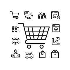 shopping cart icon set for online store and e-commerce design