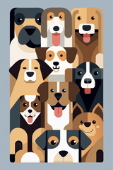 Obraz premium Minimalist Geometric Dog Portrait Pattern Composition
