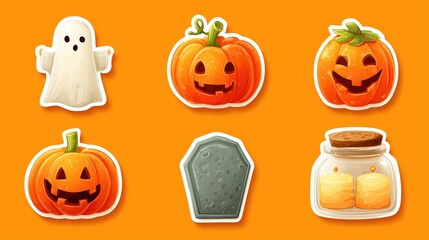Halloween Decorative Stickers: Ghost, Jack - O'- Lanterns, Tombstone, and Candle Jar