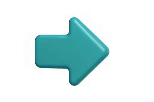 3d turquoise arrow pointing right, depicting direction, navigation, next step, progression, and isolated indicator
