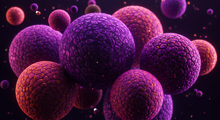 Vivid Purple and Orange Spheres with Textured Surface in Scientific Illustration