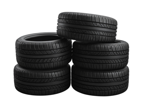 Set of Four Vehicle Tires with Clean Rubber Texture