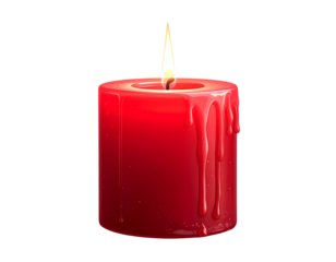 Romantic Red Candle with Melting Wax and Golden Light