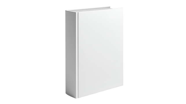 Plain white hardcover book standing at an angle with no visible text or imagery, ideal for mockups, branding templates, or minimalist editorial concepts.