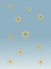 Golden Snowflakes on Blue Background