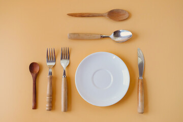Spoon,Fork and knife with white Empty plate.