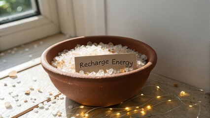 Clay Bowl with Crystals and Recharge Energy Label