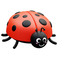 Cute red ladybug 3D illustration with black spots and smiling face. Perfect for insect, nature, and kids’ projects