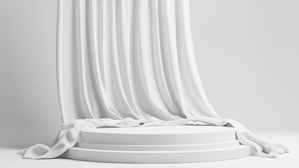 white cloth waves on pedestal podium for product photography background