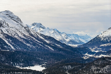 St. Moritz, St. Moritzersee, Muottas Muragl, Piz da la Margna, Seenplatte, Stazerwald, Stazersee, Oberengadin, Alpen, Graub&uuml;nden, Winter, Wintersport, Winterlandschaft, Schweiz