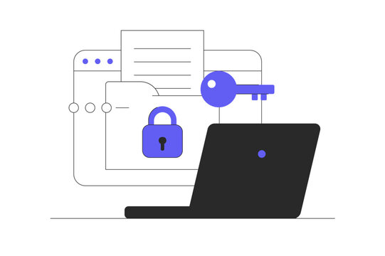 Privacy protection. Using cybersecurity services to protect personal documents and data. Cloud-based shared documents, secure files and folders. Flat Cartoon Vector Illustration, icon Stylish abstract