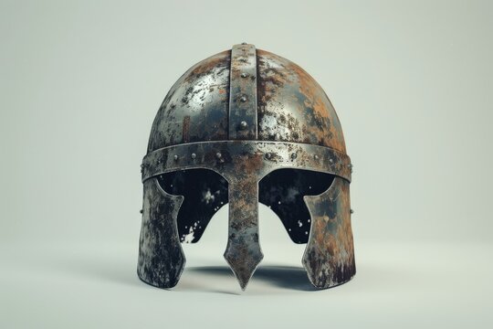 Ancient Valor: The aged steel helmet, a silent testament to battles fought and victories earned, it evokes a sense of bygone eras and the spirit of courageous warriors.