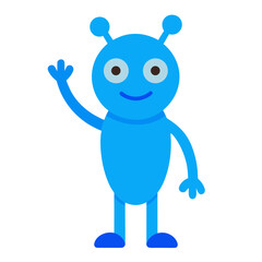 Friendly blue alien waving hand simple style vector illustration