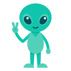 Cute alien peace sign minimal clean design vector illustration