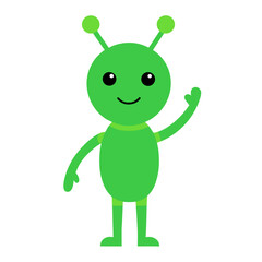 Happy green alien waving hand clean shape vector illustration