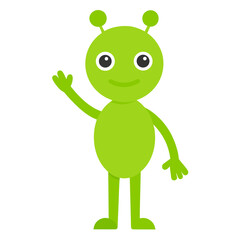Lime alien cartoon waving hand cute modern vector illustration