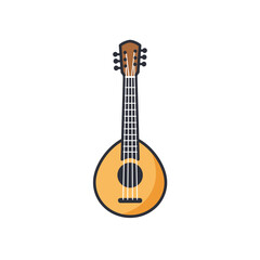 Naklejka premium A simple flat design illustration of a traditional stringed mandolin musical instrument, perfect for icons, web graphics, and educational content.