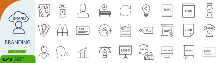 Branding Icon Set – Symbols of Marketing Identity, Product Promotion, and Brand Communication