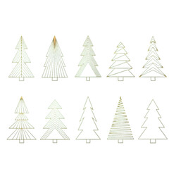 Ten abstract golden Christmas trees with varied geometric designs holiday festive