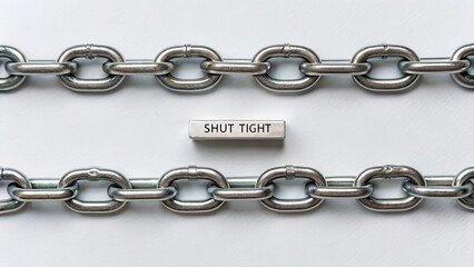 Obraz premium Metal chains and block with Shut Tight label on white surface