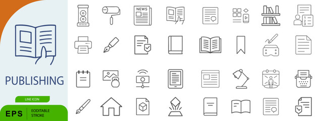 Publishing Icon Set – Symbols of Writing Tools, Editorial Workflow, and Content Production