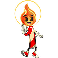 Fototapeta premium cute candle mascot cartoon vector illustration with light flame character dancing while giving the okay sign, isolated for holiday and celebration design, work of hand drawn