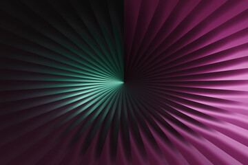 Abstract radial pattern with green and purple hues on a dark backdrop