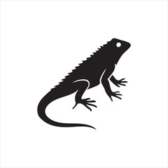 Obraz premium Bearded Dragon Silhouette – Black Reptile Illustration in Side Profile with Spiky Texture