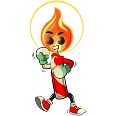 Fototapeta premium cute candle mascot cartoon vector illustration with light flame character practicing boxing wearing boxing glove, isolated for holiday and celebration design, work of hand drawn