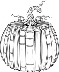 Creative illustration of a pumpkin made from stacked books for autumn reading