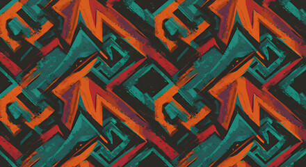 Colorful Street Art Graffiti Pattern with Bold Geometric Shapes in Vibrant Colors