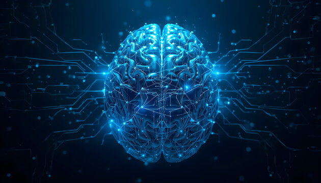 Digital neural network with glowing cyan nodes on dark abstract background     


